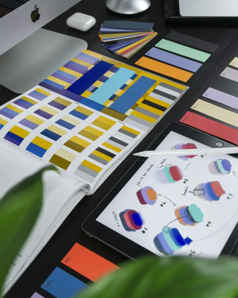 Brand colour swatches and design sketches